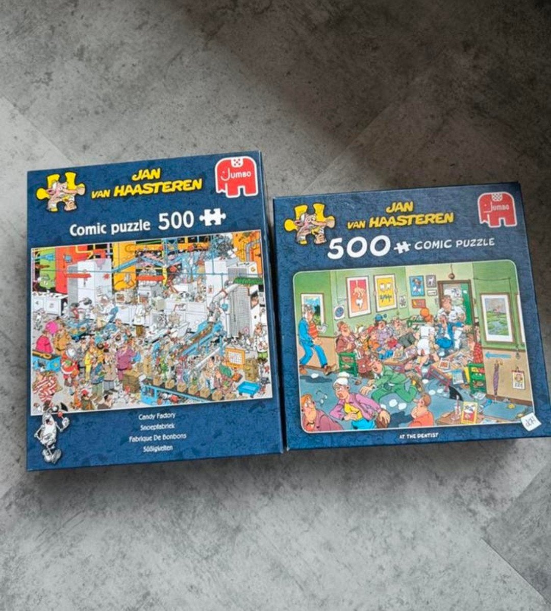 Jan van Haasteren Puzzels: Snoepfabriek & Bij de Tandarts, Ophalen of Verzenden, 500 t/m 1500 stukjes, Gebruikt, Legpuzzel