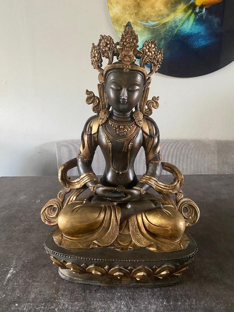 Vintage Grote Zware Boeddha beeld Brons 64,5 cm hoog Tibet, Huis en Inrichting, Woonaccessoires | Boeddhabeelden, Ophalen, Gebruikt