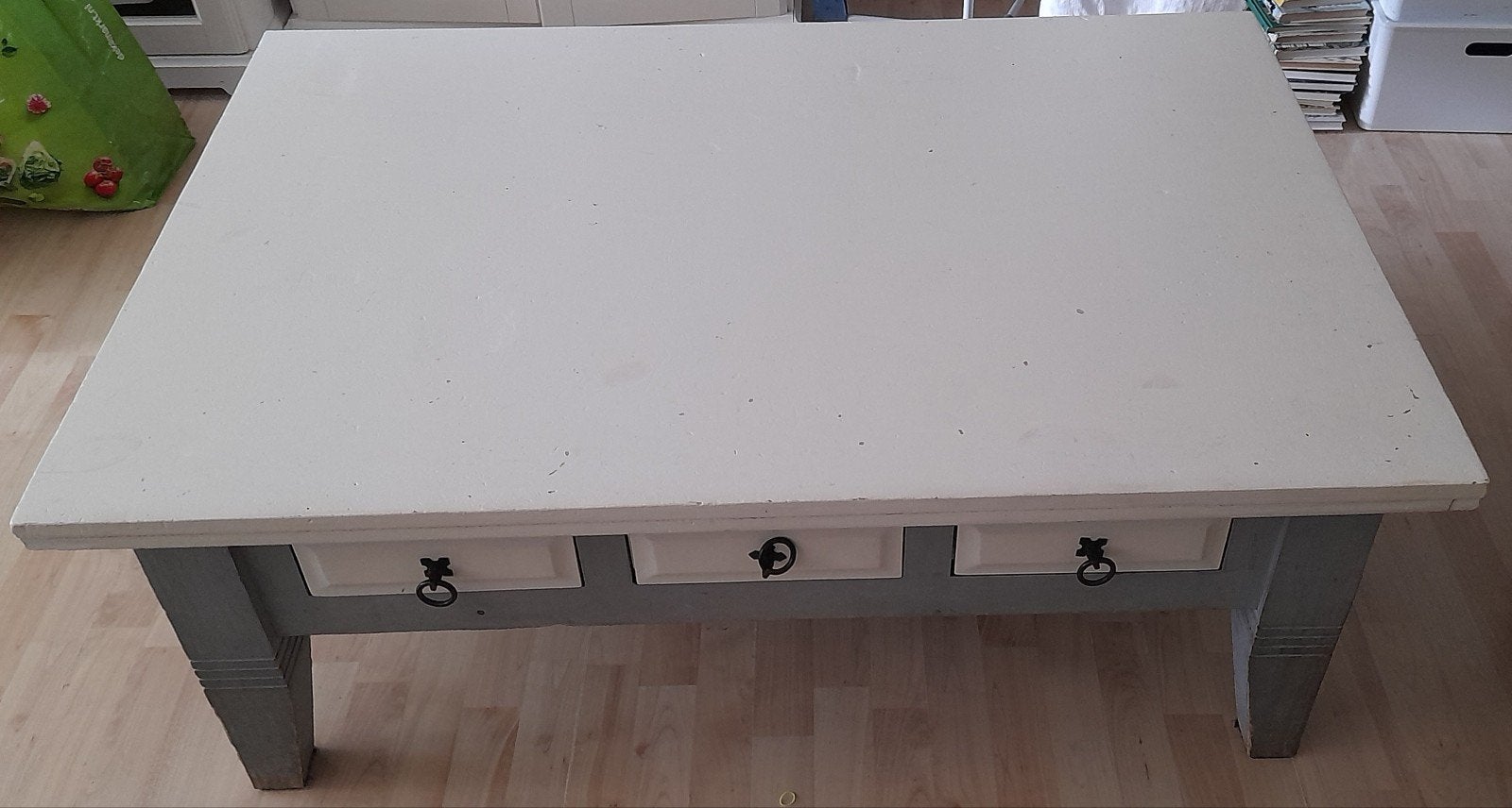 Salontafel met lades - Wit/Grijs, Huis en Inrichting, Ophalen, Gebruikt, 100 tot 150 cm, 50 tot 100 cm