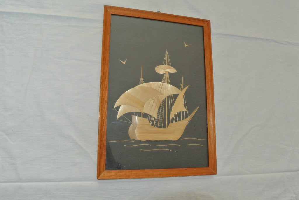 Indonesisch schilderij bamboe Zeilboot, Antiek en Kunst, Ophalen
