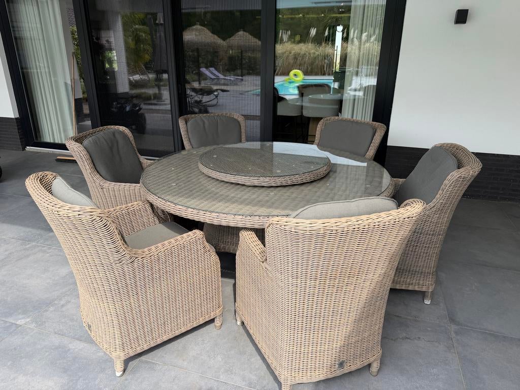 Luxe 4 Seasons Outdoor tuinset met 6 stoelen, Ophalen, Eettafel, 6 zitplaatsen, Zo goed als nieuw
