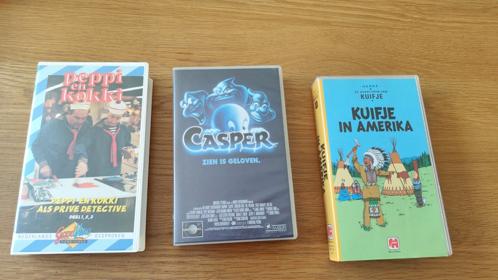 VHS Banden: Peppi & Kokki, Casper, Kuifje in Amerika, Cd's en Dvd's, VHS | Film, Nederlands ondertiteld, Gebruikt, Alle leeftijden