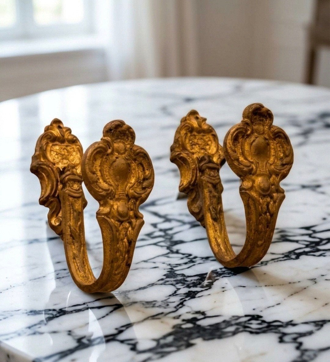 Antieke Franse Gordijnhaken Verguld Brons  Louis XVI-stijl, Ophalen of Verzenden
