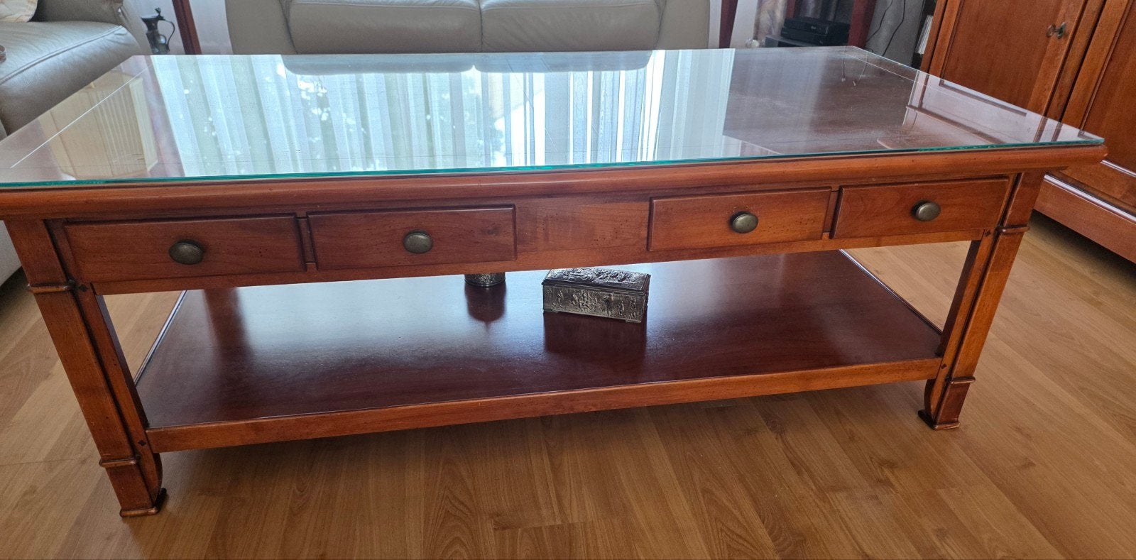 Salontafel kersen hout  lades, Ophalen, 50 – 75, 100 tot 150 cm, Klassiek