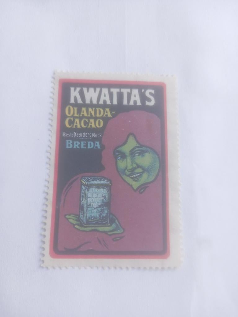 Vintage Kwatta's Olanda-Cacao sluitzegel Breda, Ophalen of Verzenden, Gebruikt, Reclamebord