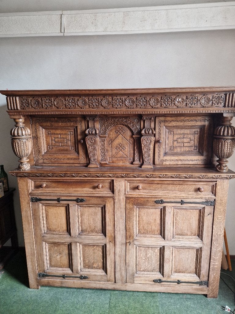 Eiken antieke opberg kast, Huis en Inrichting, Kasten | Wandmeubels, Ophalen, Gebruikt, 150 tot 200 cm, Eikenhout