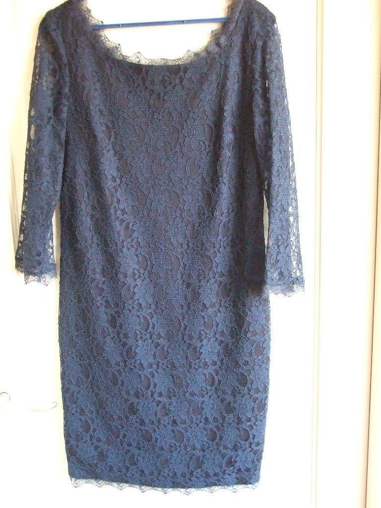 Joseph Ribkoff donkerblauw kanten jurkje 42, Kleding | Dames, Jurken, Blauw, Maat 42/44 (L), Joseph Ribkoff, Ophalen of Verzenden