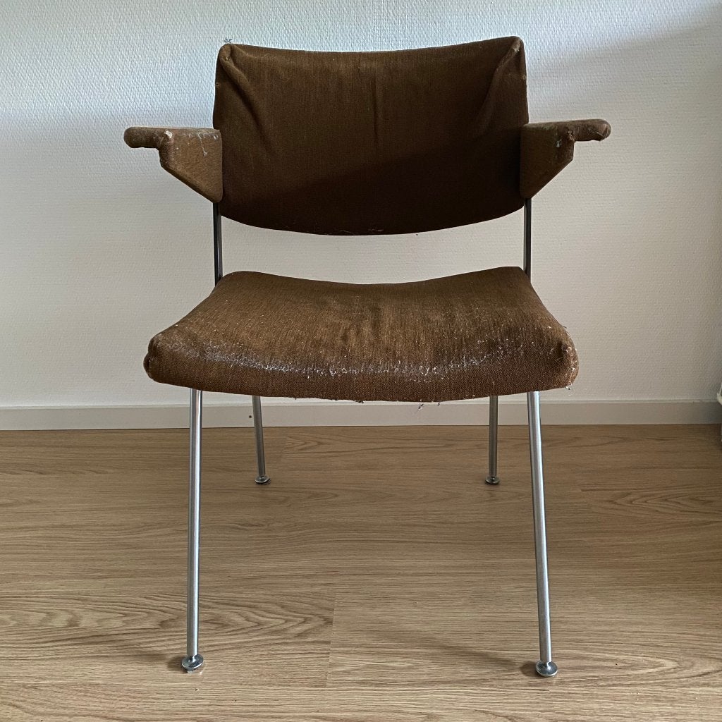 Vintage Gispen 1265 Armstoel – A.R. Cordemeyer, Ophalen, Gebruikt, Bruin, Metaal