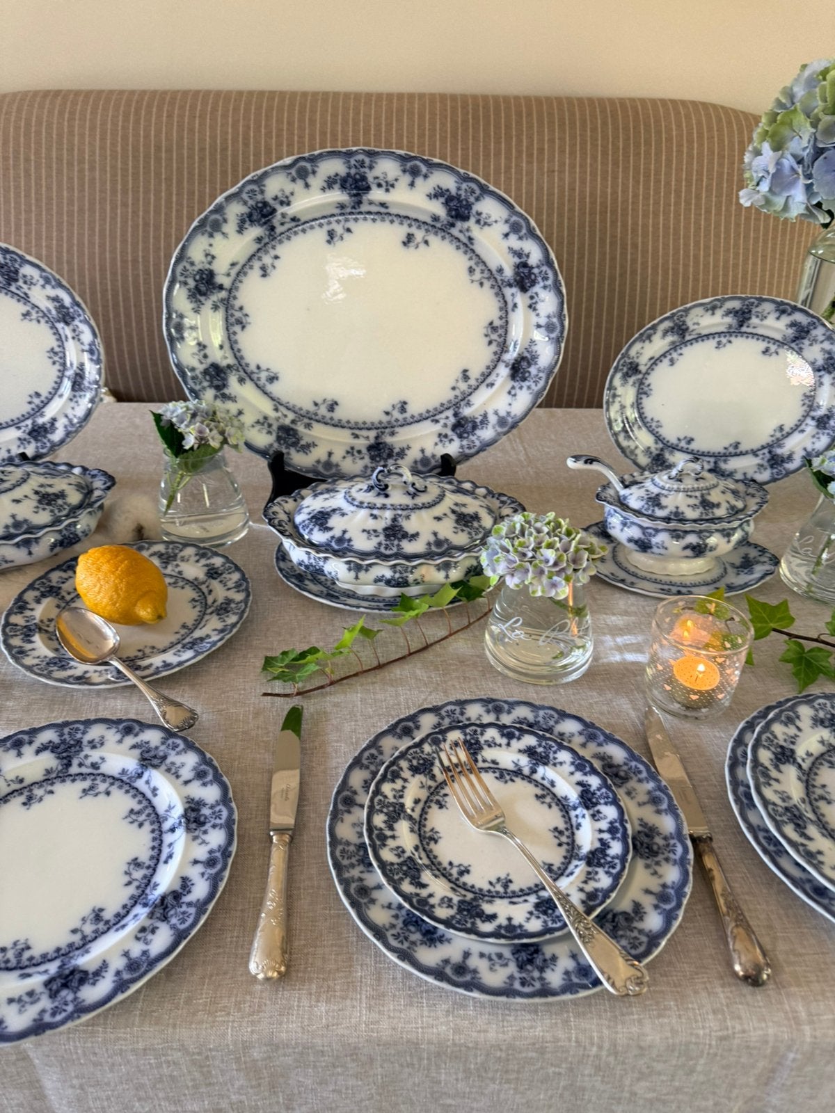 Foto 16 van Furnivals Medina 1898 antiek blue servies 11 pers izgst