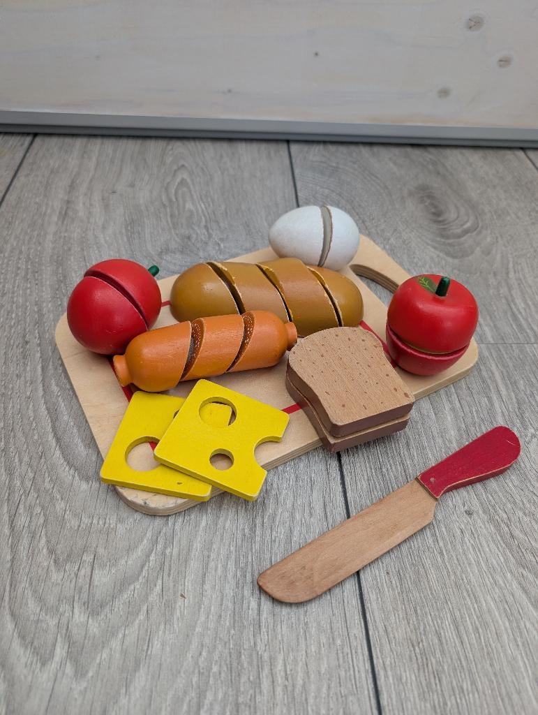 Houten ontbijt snijset 19 delig, Ophalen of Verzenden, Gebruikt, Hout, Speelkeuken-accessoire