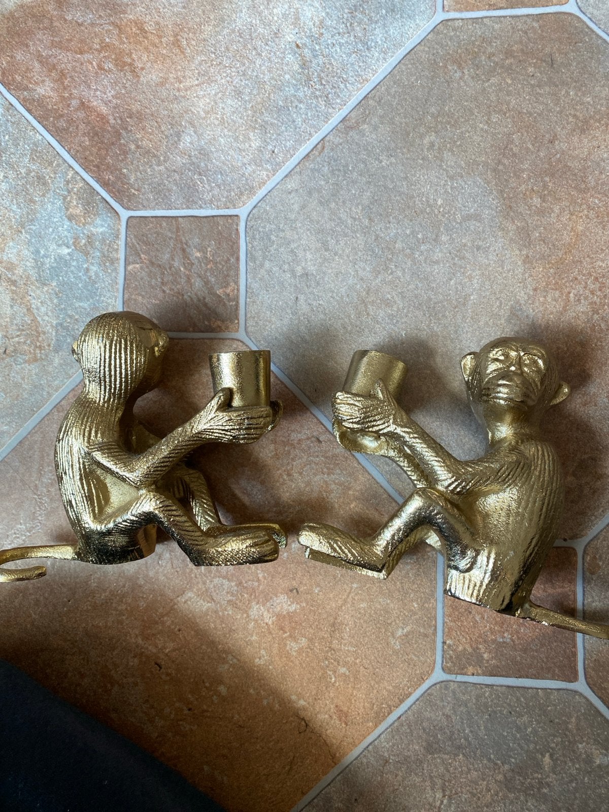 Gouden apen kandelaars set - uniek en decoratief, Ophalen, Overige merken, Zo goed als nieuw, Metaal