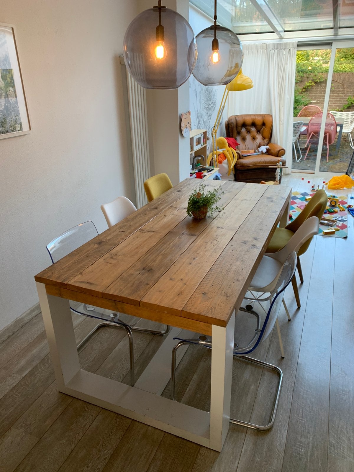 Eettafel zes personen steigerhout, Huis en Inrichting, Tafels | Eettafels, Ophalen, Gebruikt, 200 cm of meer, 50 tot 100 cm