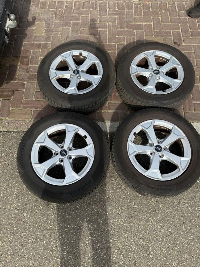 Orginele Audi Velgen met Continental Winterbanden 215/65 R17, Auto-onderdelen, Banden en Velgen, Ophalen, Banden en Velgen, 17 inch