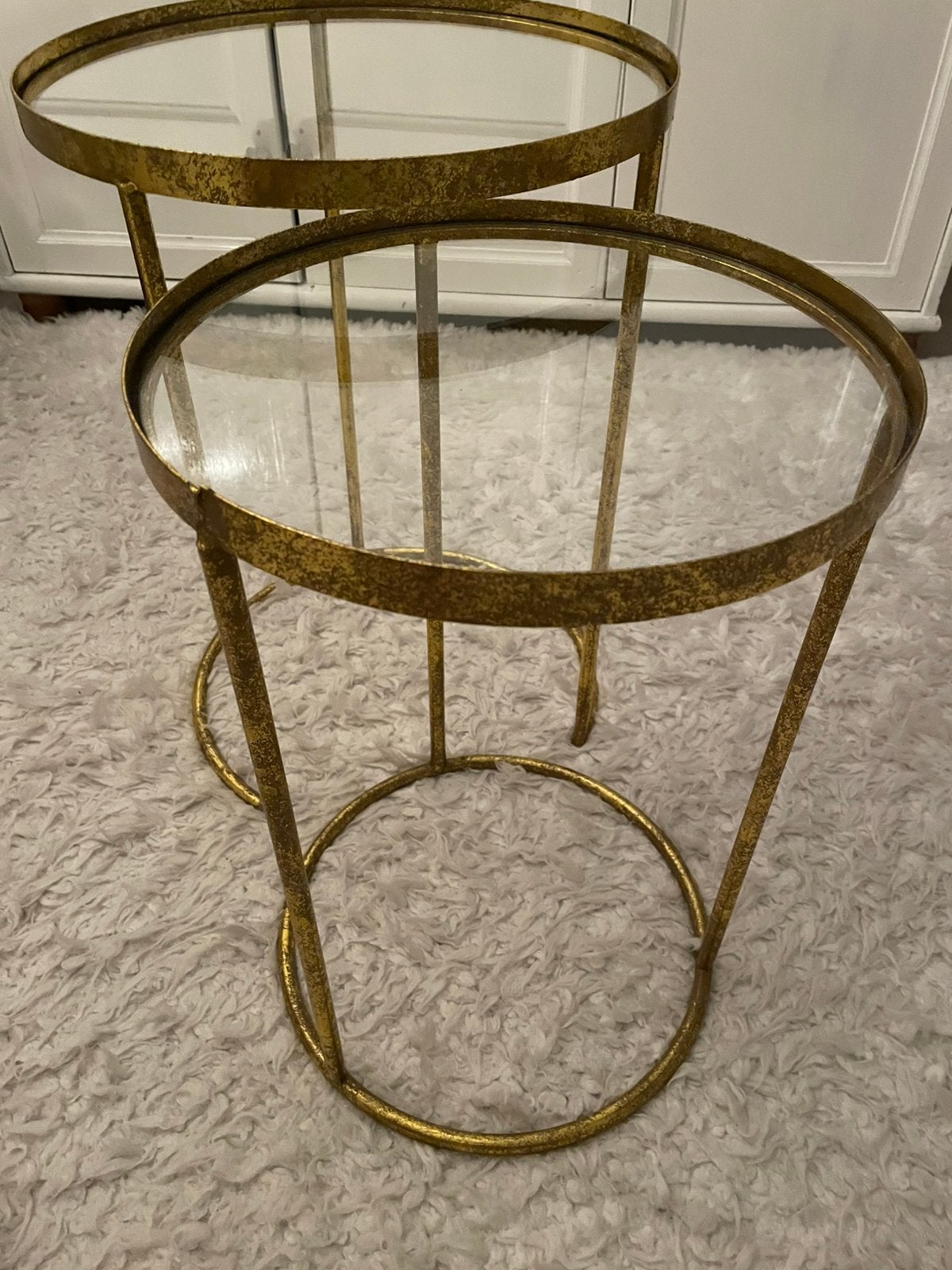 Twee glazen bijzettafels, Minder dan 55 cm, Rond, Ophalen, 45 tot 60 cm