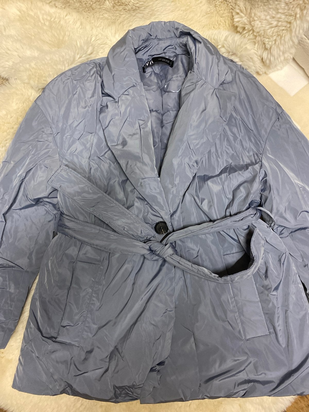 Zara New gewatteerde jas met ceintuur - Maat M, Ophalen of Verzenden, Nieuw, Maat 38/40 (M), Blauw
