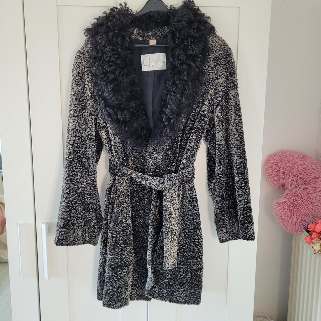 Couture Helene winterjas bonte jas 38 M boucle grijs zwart, Kleding | Dames, Maat 38/40 (M), Couture Helene, Zwart, Ophalen of Verzenden