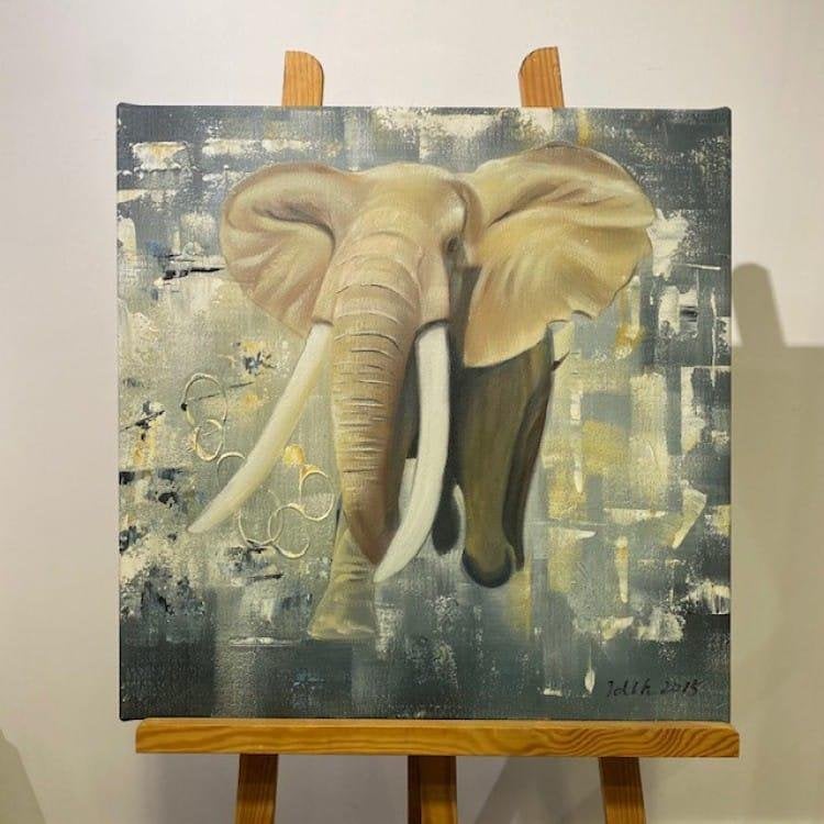 Olieverf Schilderij Olifant 80 x 80, Ophalen, Hout, Olieverf, Dieren