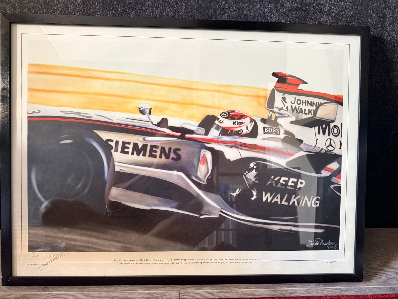 Formule 1 McLaren Mercedes Kimi Räikkönen Print, Ophalen, Print, Print/reproductie, Genummerd