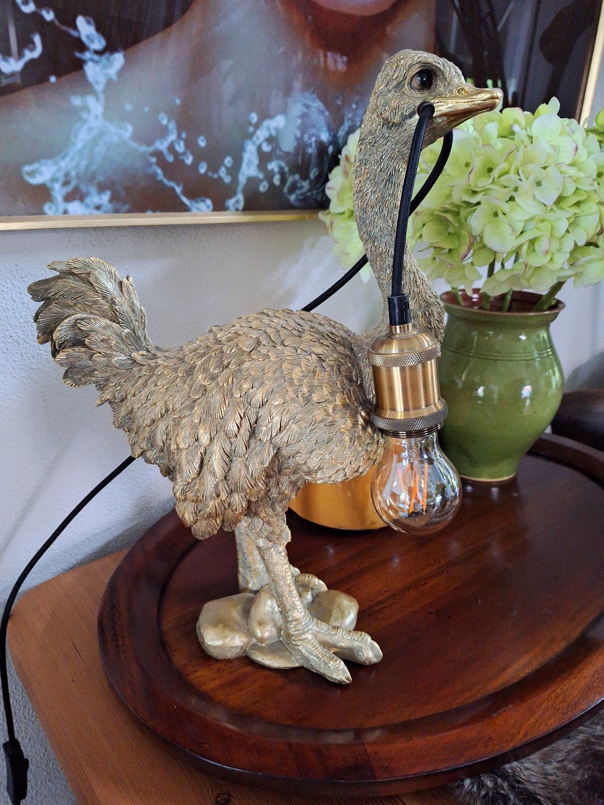 Gouden struisvogel lamp, Ophalen, Zo goed als nieuw, Minder dan 100 cm