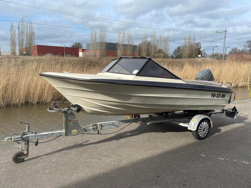 Nette Speedboot met 55pk buitenboordmotor en trailer, Watersport en Boten, Ophalen, Gebruikt