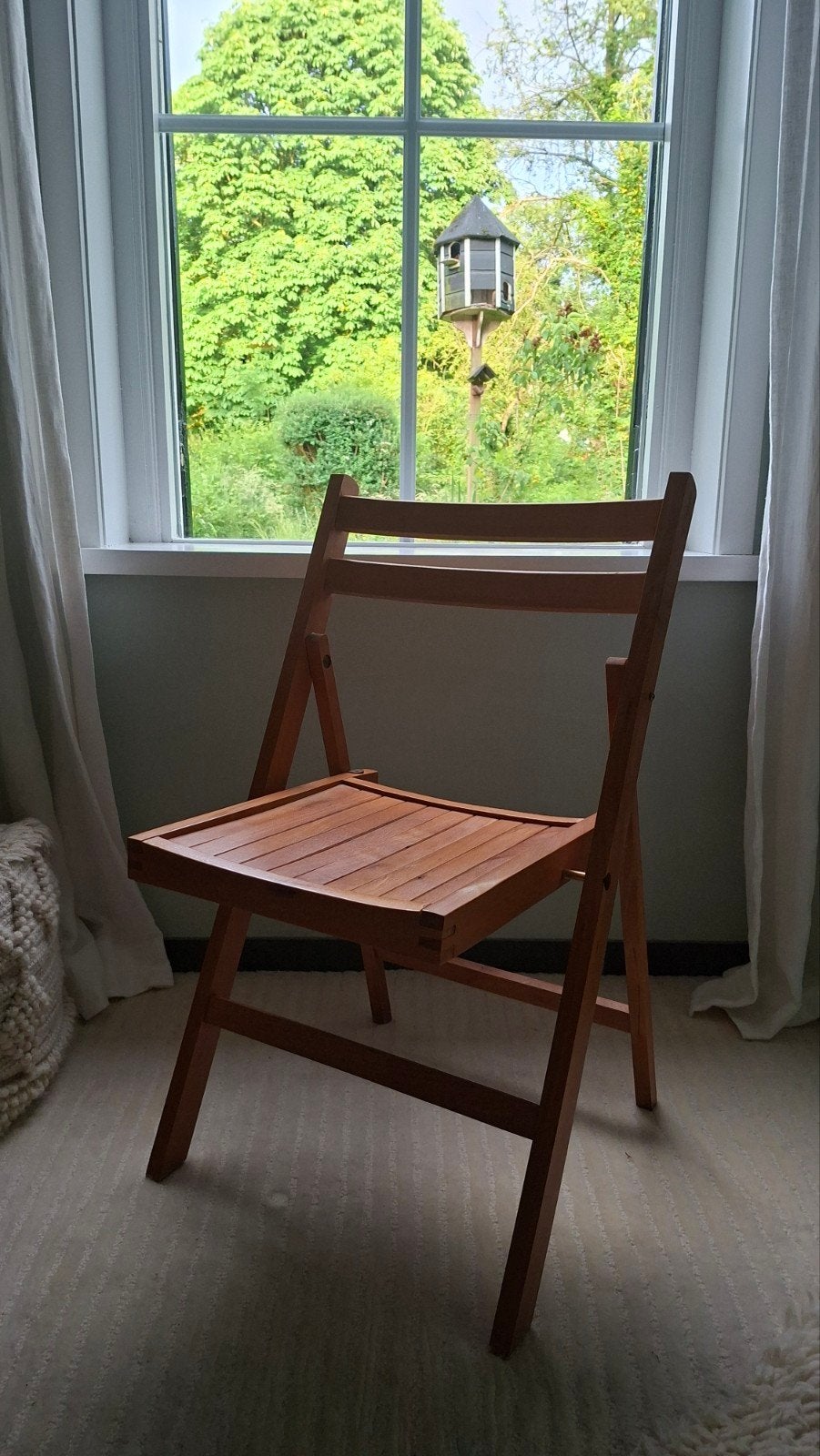 Vintage massief houten klapstoelen 4 stuks, Huis en Inrichting, Stoelen, Ophalen, Bruin, Vintage midcentury, Zo goed als nieuw