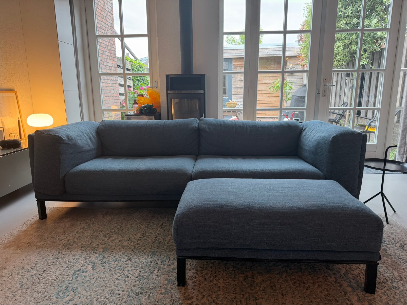 Bolia Cosy designbank met hocker | Donkerblauw | 3-zits, Ophalen, Gebruikt, Driepersoons, 75 tot 100 cm