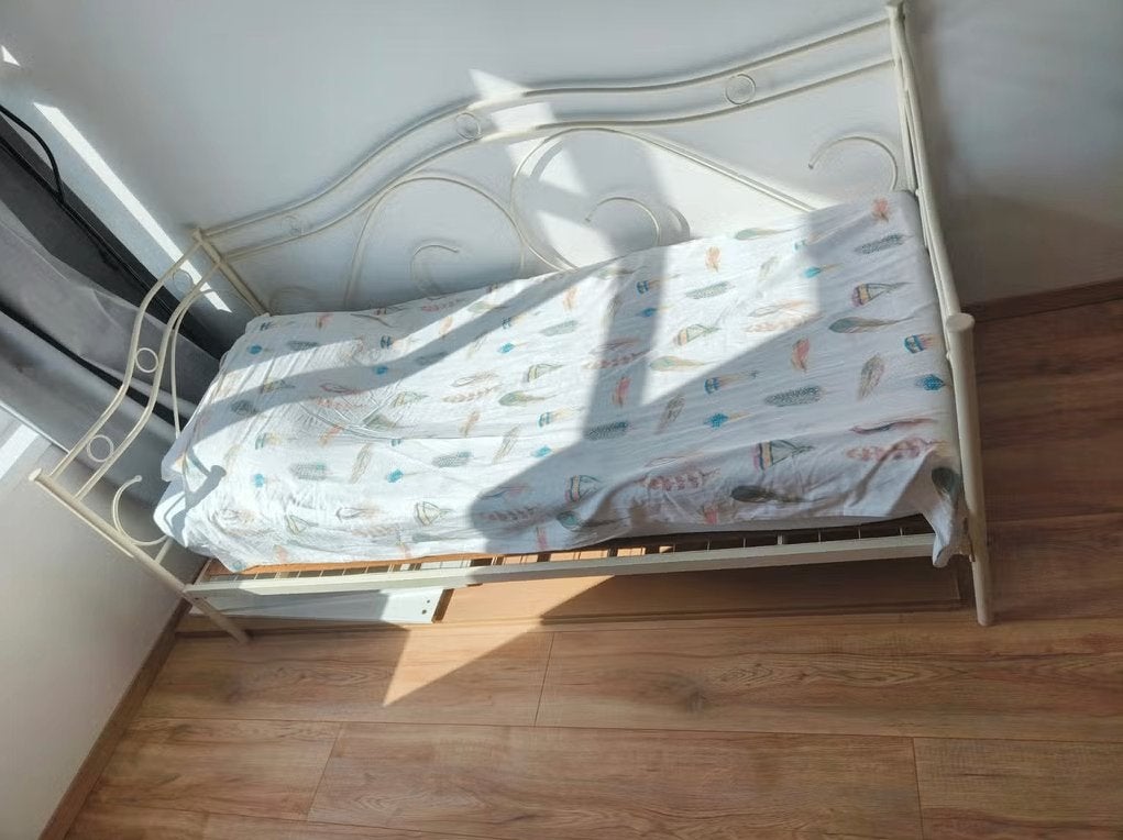 Wit metalen eenpersoonsbed (excl. matras), Ophalen, Gebruikt, Eenpersoons, Wit