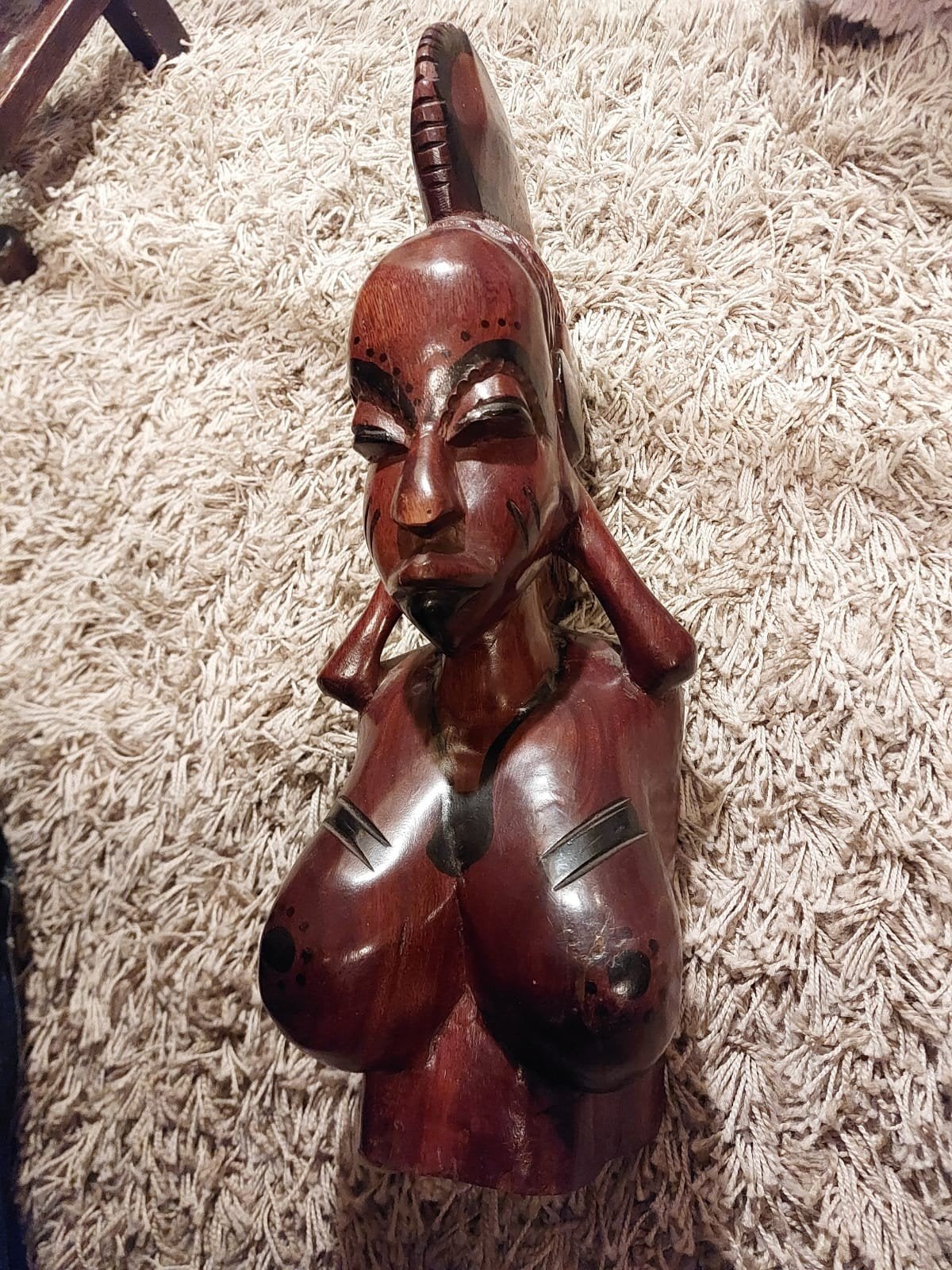 Afrikaanse houten buste (Fulani-vrouw)(Peul), Antiek en Kunst, Buste, Ophalen of Verzenden, Handgemaakt, Hout