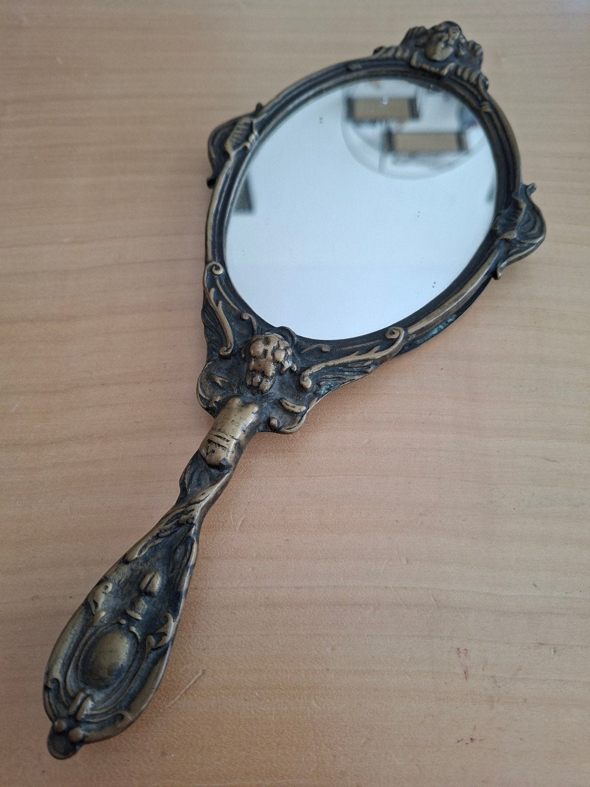 Antiek barok handspiegeltje, Ophalen of Verzenden, Ovaal, Minder dan 50 cm, Minder dan 100 cm