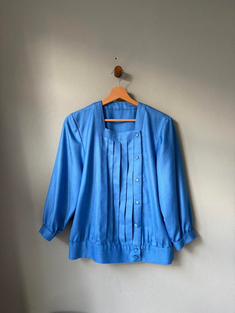 Vintage blouse pleaded maat m, Maat 38/40 (M), Blauw, Vintage, Vintage