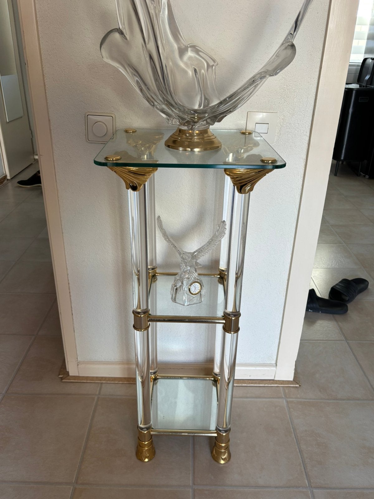 Luxe Hollywood Regency Set: Vintage /Goud Tafel + Kristal, Ophalen, Zo goed als nieuw
