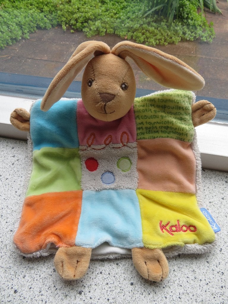 Handpop knuffeldoek konijn merk Kaloo zacht materiaal, Gebruikt, Konijn, Ophalen of Verzenden, Wasbaar