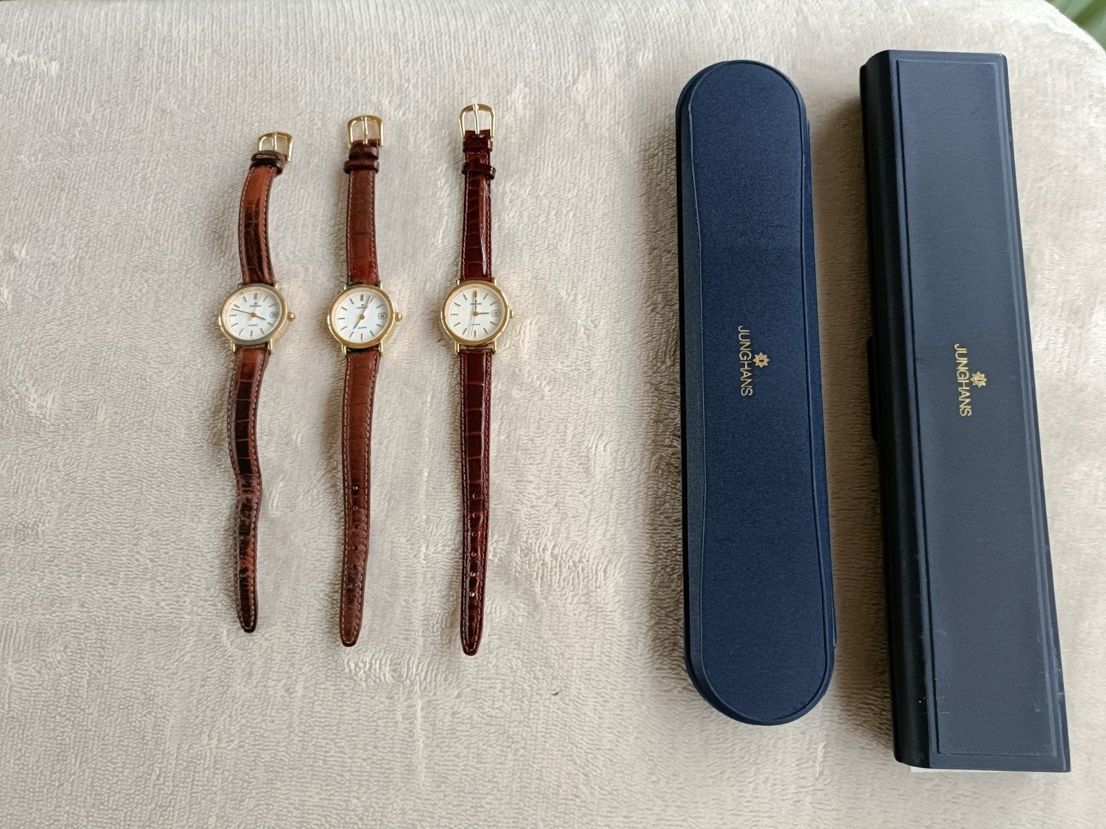 3 Vintage Junghans Quartz Horloges V977., Overige merken, Leer, Polshorloge, Nieuw