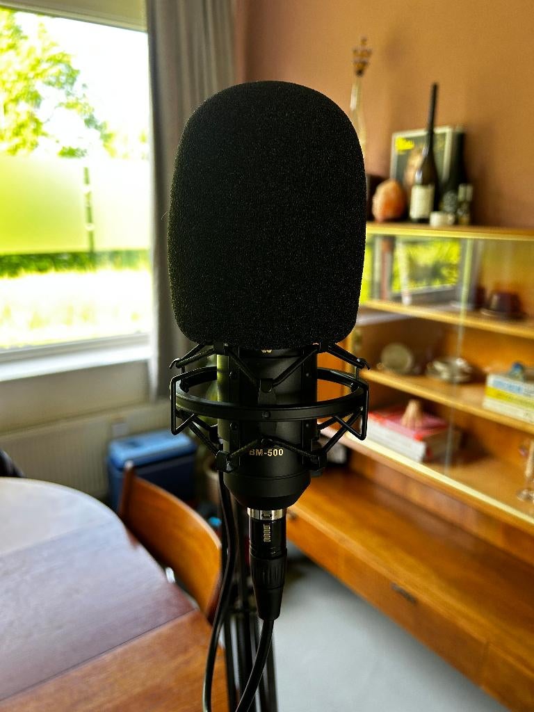 Condensatormicrofoon met statief en plopscherm, Muziek en Instrumenten, Microfoons, Ophalen, Zo goed als nieuw, Studiomicrofoon