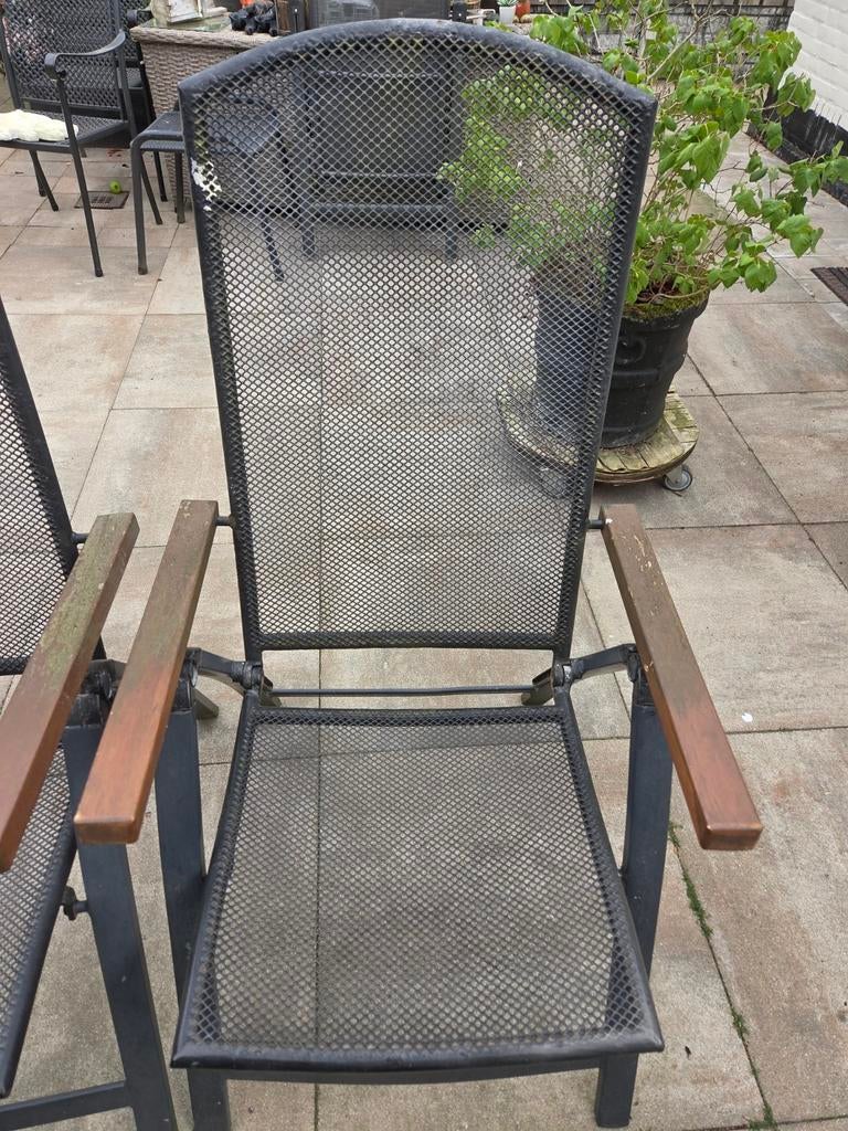 4 verstelbare tuinstoelen met rugleuning, Ophalen, Gebruikt, Metaal, Verstelbaar