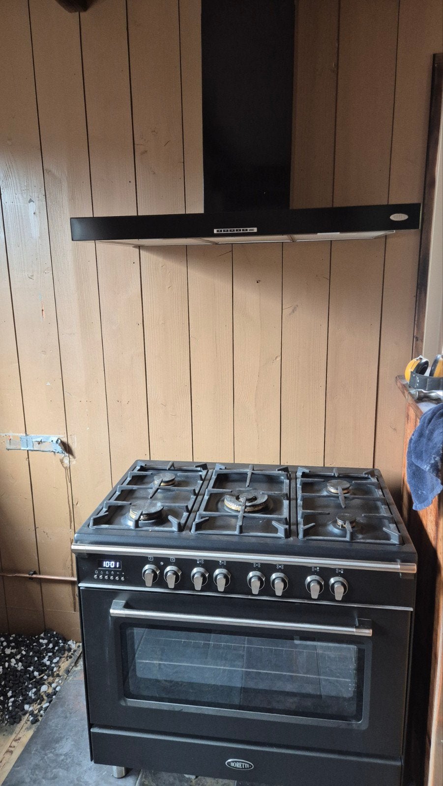 Boretti gasfornuis met afzuigkap 5pits met wokbrander + oven, Ophalen, Gebruikt, 60 cm of meer, Gas