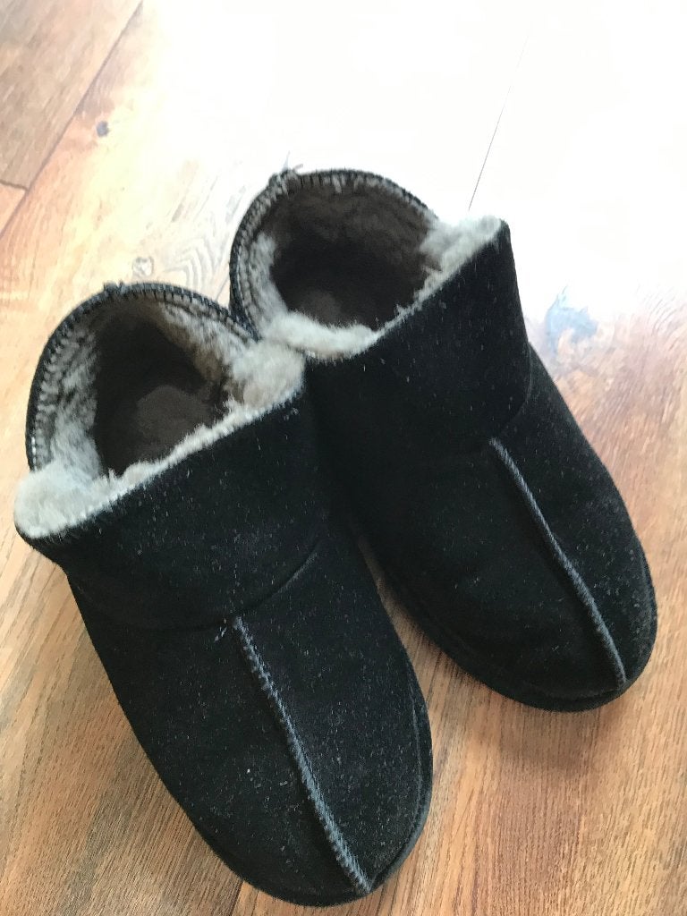 Warmbat dames sloffen 37 merino wol zwart suede, Ophalen of Verzenden, Zwart, Pantoffels of Sloffen