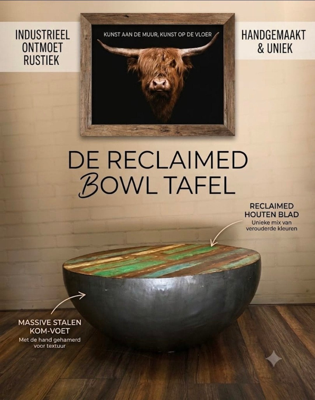 Unieke Industriële Bowl Salontafel – Karakter & Stijl, Ophalen