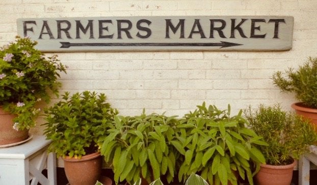 Supergroot (173 cm) handgeschilderd bord / Farmers Market, Verzamelen, Merken en Reclamevoorwerpen, Reclamebord, Nieuw, Ophalen of Verzenden