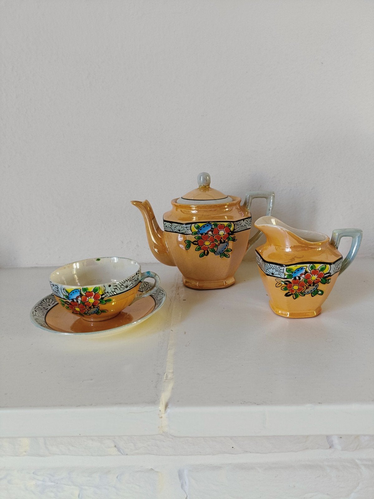 Japans klein servies oranje porcelain vintage, Verzamelen, Ophalen of Verzenden, Poppenhuis