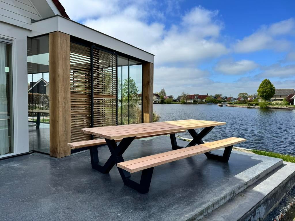 Picknicktafels staal en Douglas robuuste kwaliteit, Tuin en Terras, Picknicktafels, Ophalen of Verzenden, Nieuw, Rechthoekig, Staal