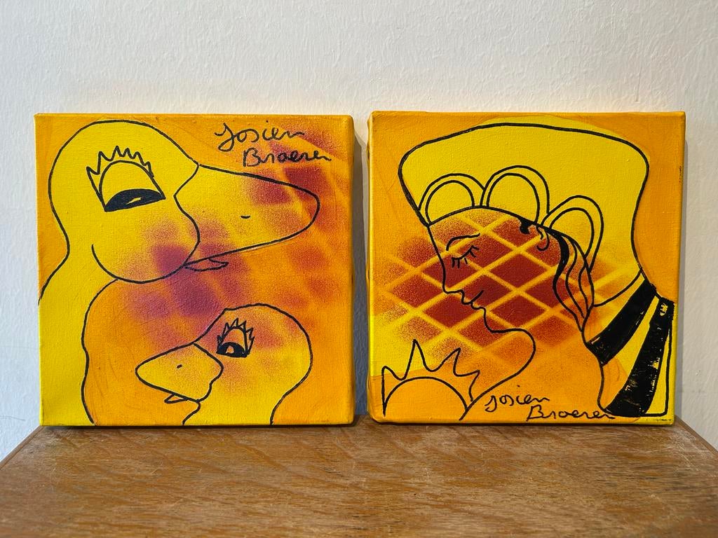 Josien Broeren - Set van 2 olieverfschilderijen op doek, Antiek en Kunst, Ophalen of Verzenden