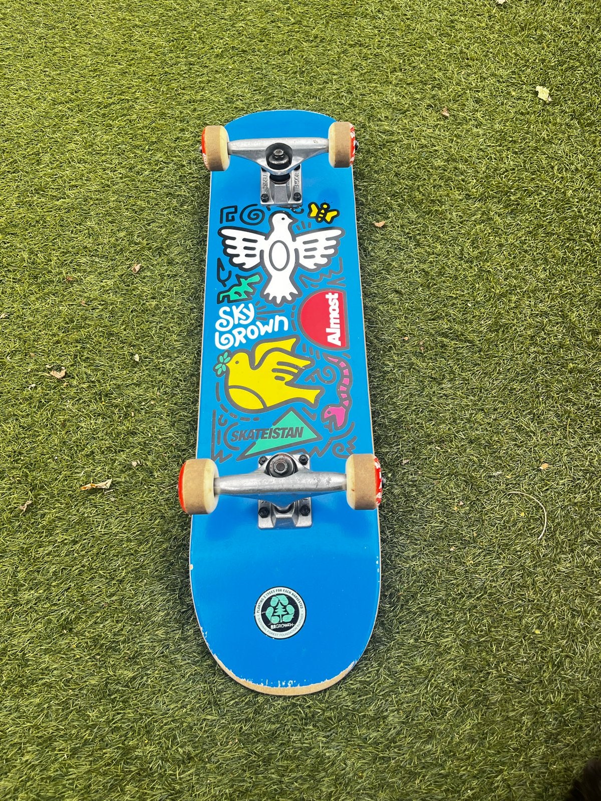 Blauw Skateboard met Unieke Illustraties Sky Brown, Ophalen of Verzenden, Gebruikt, Skateboard