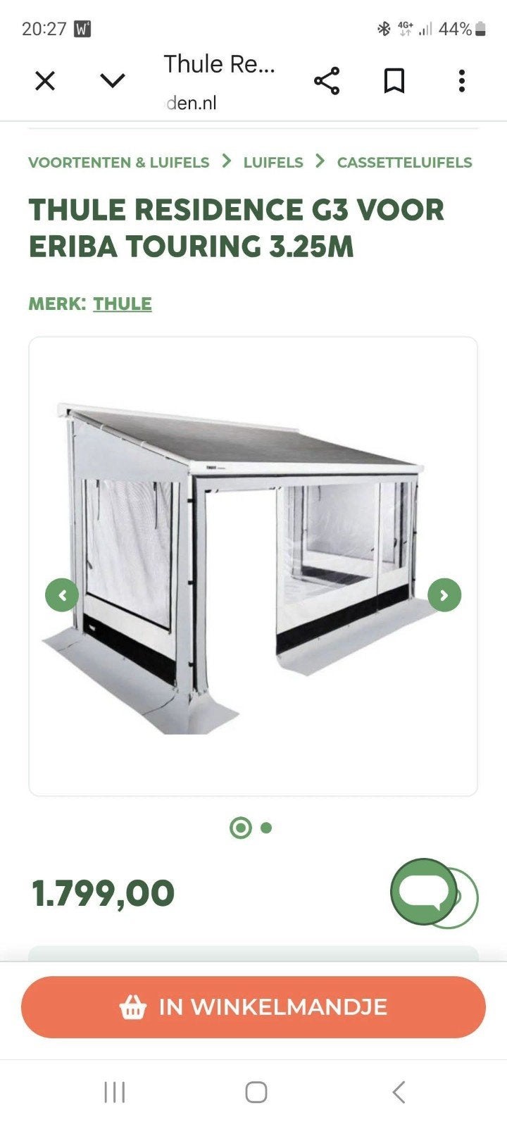 Thule luifel voortent voor Eriba Feeling 425/430, Caravans en Kamperen, Caravan accessoires, Ophalen of Verzenden