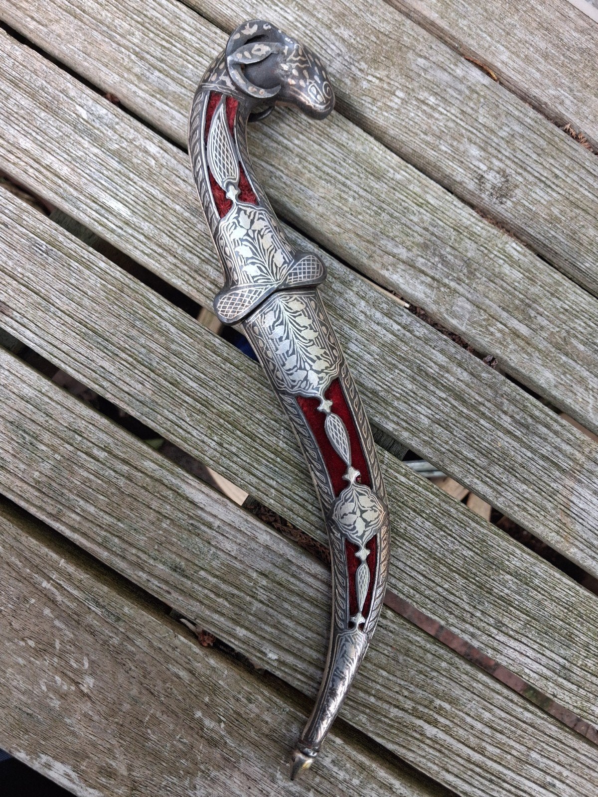 Zeldzame Antieke Perzische Dolk met Bokkenkop Decoratie, Ophalen of Verzenden