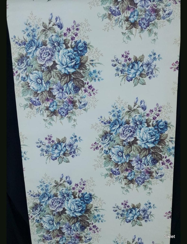 14040 Origineel vintage behang bloemenboeket 60s blauw swiet, Ophalen of Verzenden, Blauw