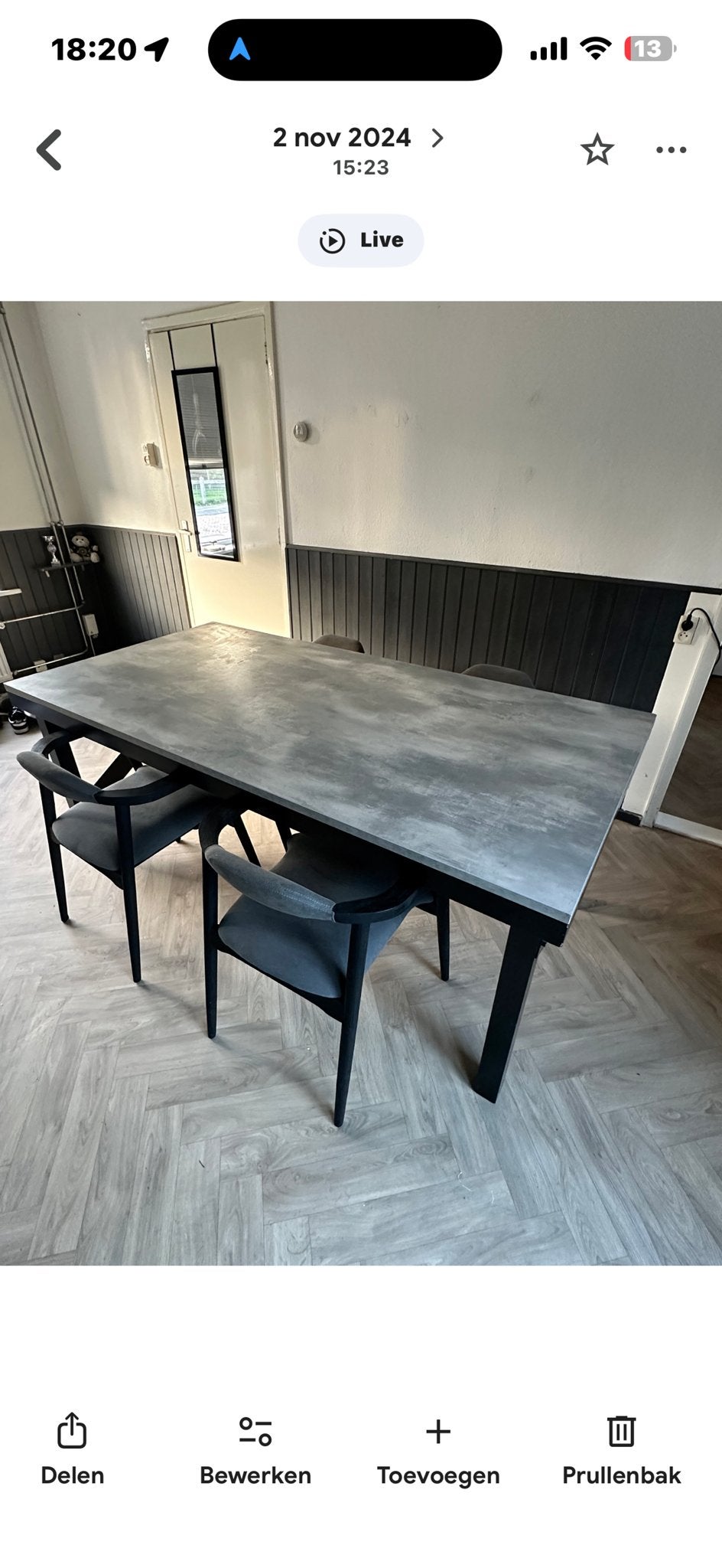 Moderne eettafel met betonnen look blad, Ophalen, Overige materialen, 50 tot 100 cm, Zo goed als nieuw