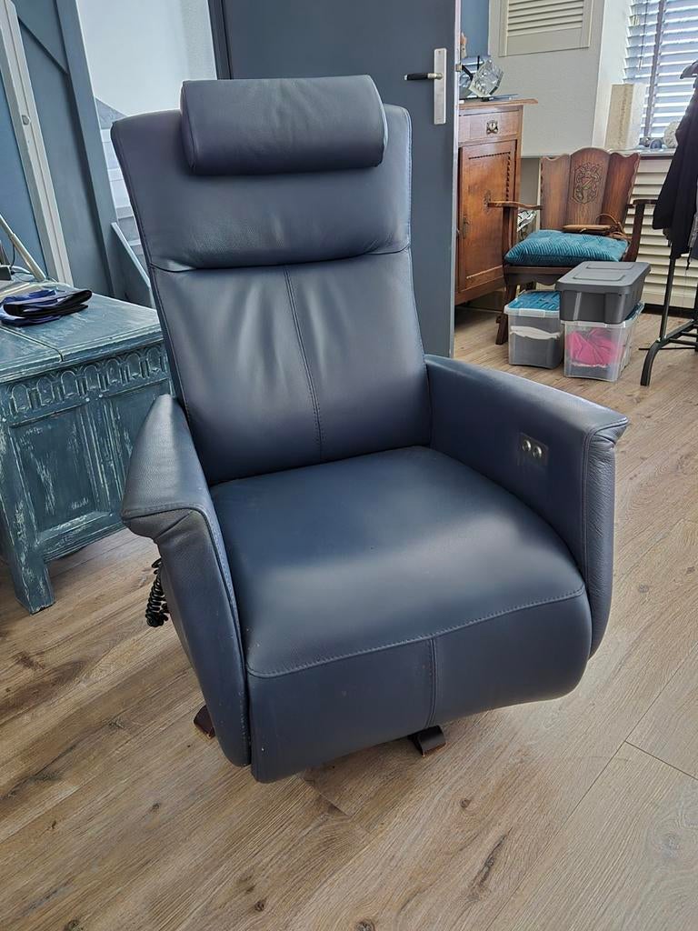 Blauw leren STA OP Stoel, Huis en Inrichting, Fauteuils, Ophalen, 50 tot 75 cm