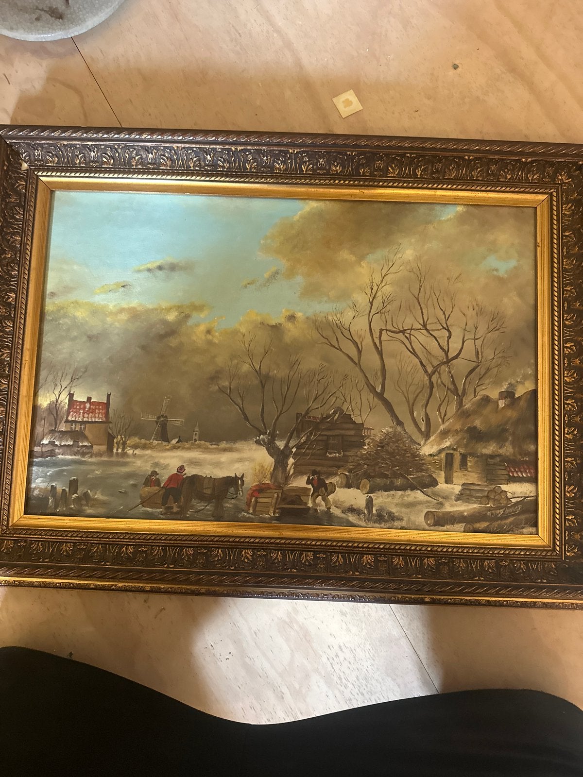 Schilderij Winterlandschap A.J. den Borst, Antiek en Kunst, Kunst | Schilderijen | Klassiek, Ophalen of Verzenden