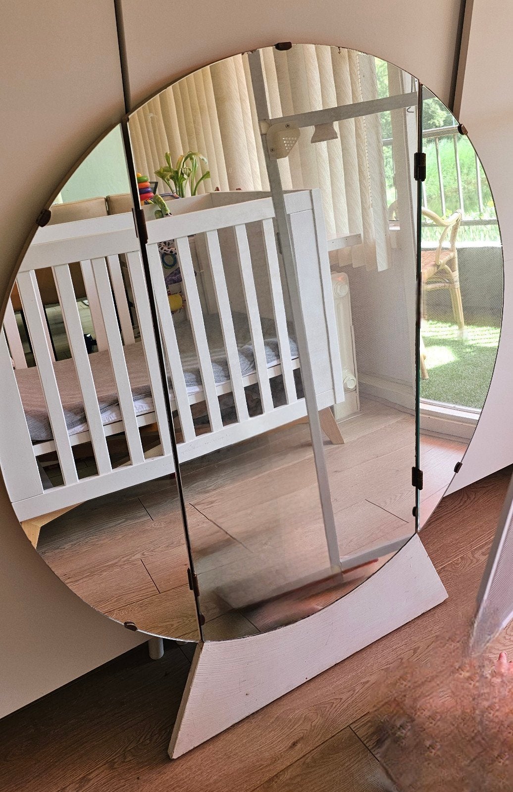 Vintage drieluik spiegel met houten frame, Huis en Inrichting, Woonaccessoires | Spiegels, Ophalen of Verzenden